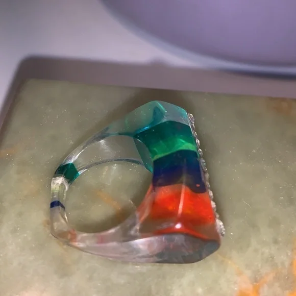 Vintage 70’s rainbow striped lucite ring - Picture 4 of 7